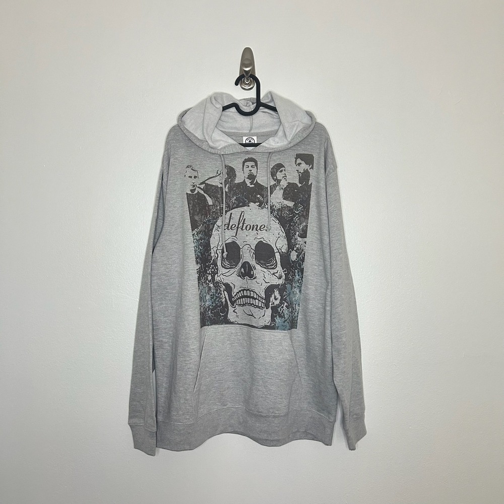 Deftones Skull Band Graphic Hoodie Heather Gray Delta Fleece Mens XL Sweatshirt
